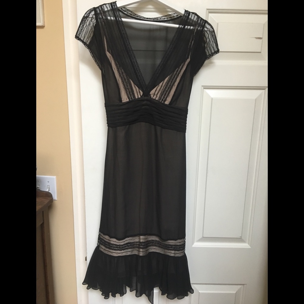 BCBG Black shear/lace cocktail dress. EUC.